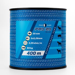 Villanypásztor szalag 400m 80Kg 0,39 Ωm 20mm Fence Guard PRO 20, 5 vezetőszál kék új
