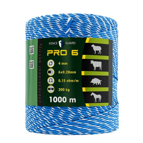 Villanypásztor vezeték 1000m 200Kg 0,15 Ωm 4mm Fence Guard PRO6 Kék 6db vezetőszál új