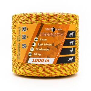 Villanypásztor Vezeték 1000m 70Kg 12 Ωm 2mm Fence Guard Economy3, 3 vezetőszál, sárga-narancs új