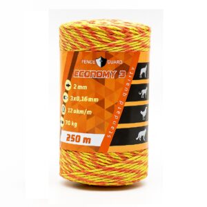 Villanypásztor Vezeték 100m 70Kg 12 Ωm 2mm Fence Guard Economy3, 3 vezetőszál, sárga-narancs új