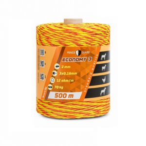Villanypásztor Vezeték 500m 70Kg 12 Ωm 2mm Fence Guard Economy3, 3 vezetőszál, sárga-narancs új