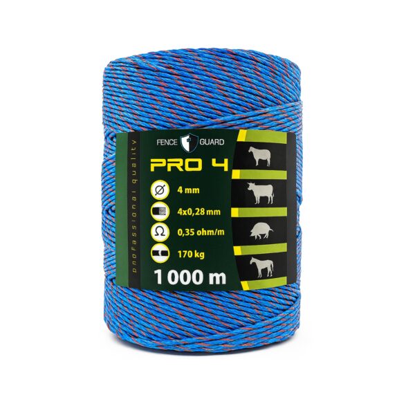 Villanypásztor vezeték 1000m 170Kg 0,35 Ωm 4mm Fence Guard PRO4 Kék-narancs 4db vezetőszál új