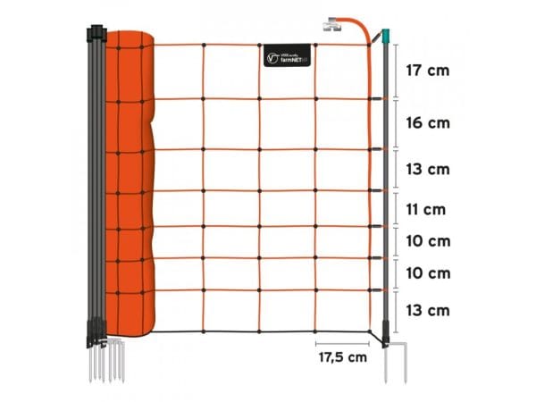 Háló juhoknak, birka magasság 90 cm, 50 m, 14 pózna, dupla leszúróval, narancssárga Premium (3)